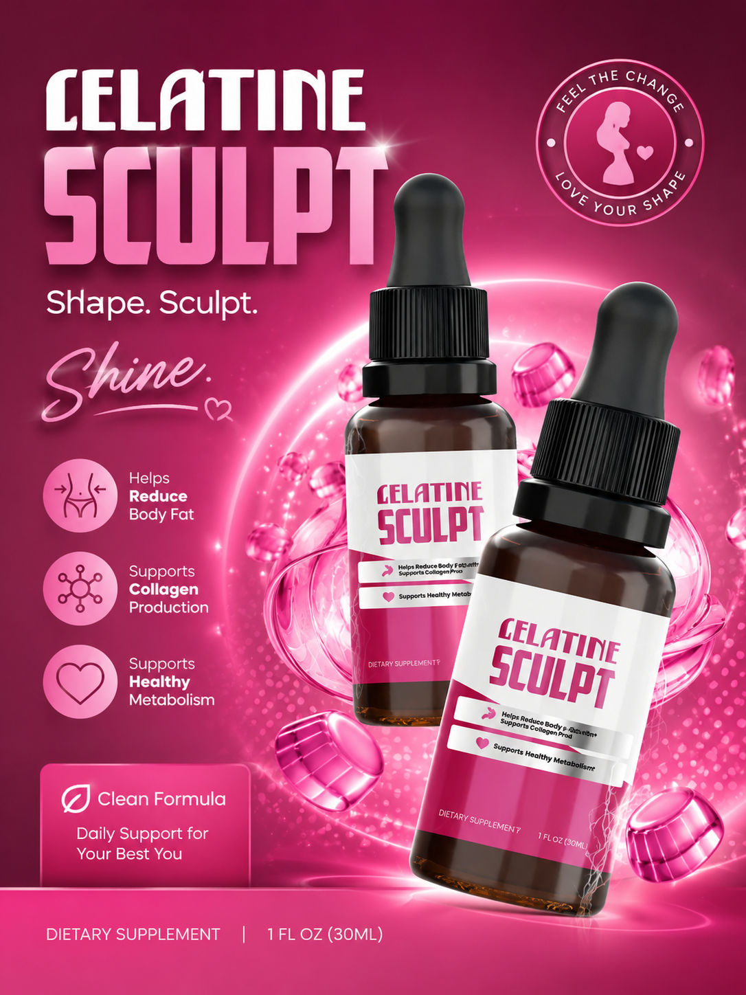 Gelatin Sculpt liquid supplement bottle